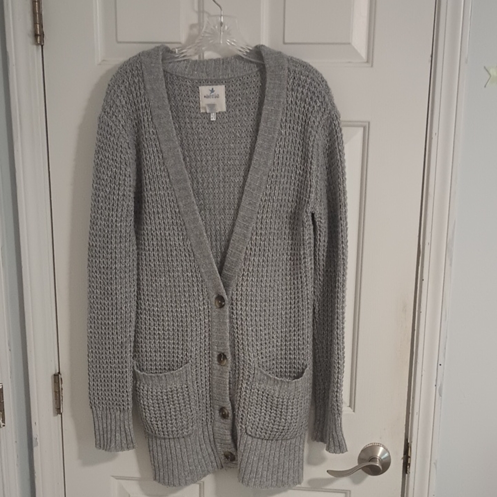 Aerie Light Gray Chunky Knit Cardigan Sweater